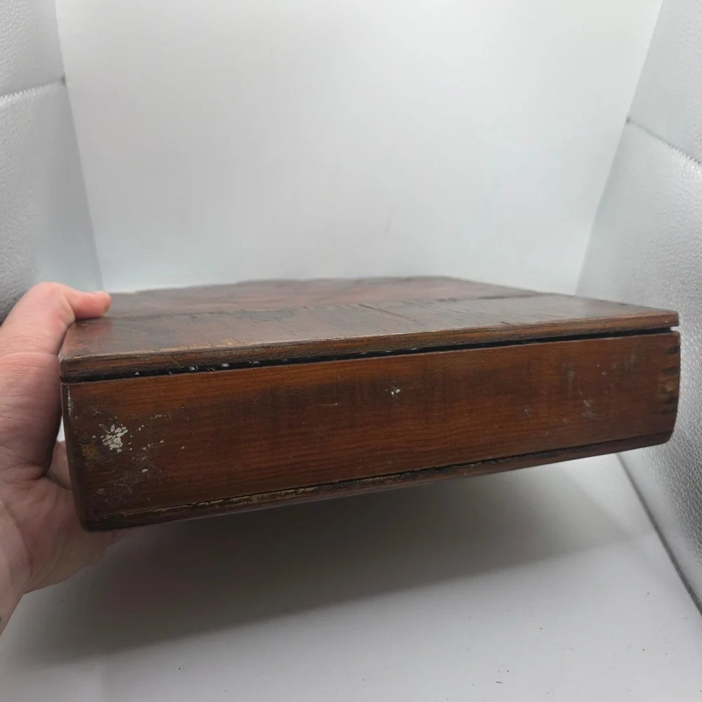 Vintage Wood Wall Mounted Mail Organizer Scalloped Top Dark Cherry Finish Bin
